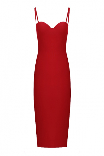 Push-up dress in red. Midi length